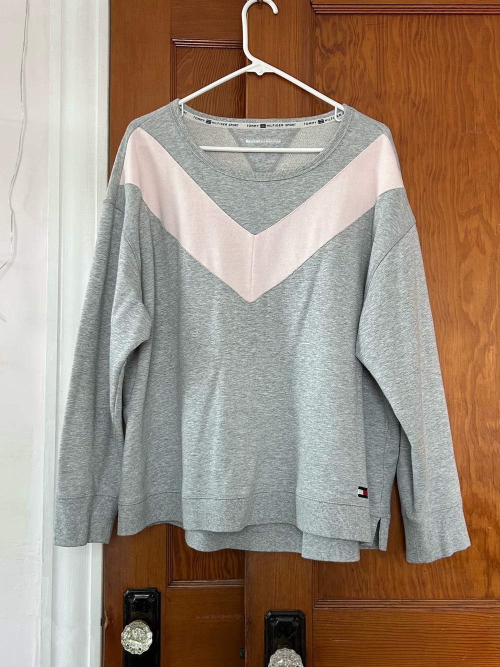 Tommy Hilfiger Gray Sweatshirt with Pink Chevron Yoke